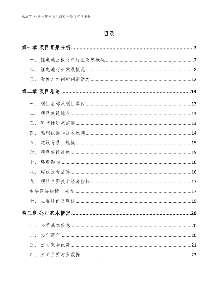 达州锂电三元前驱体项目申请报告_模板_第1页