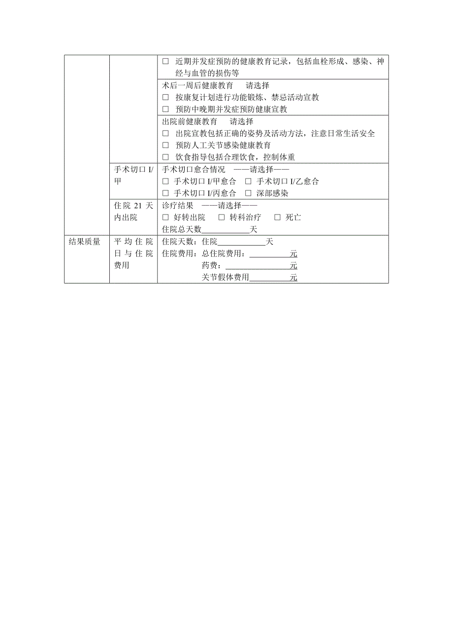 医院评审 髋关节质量管理监控抽查用简表_第4页