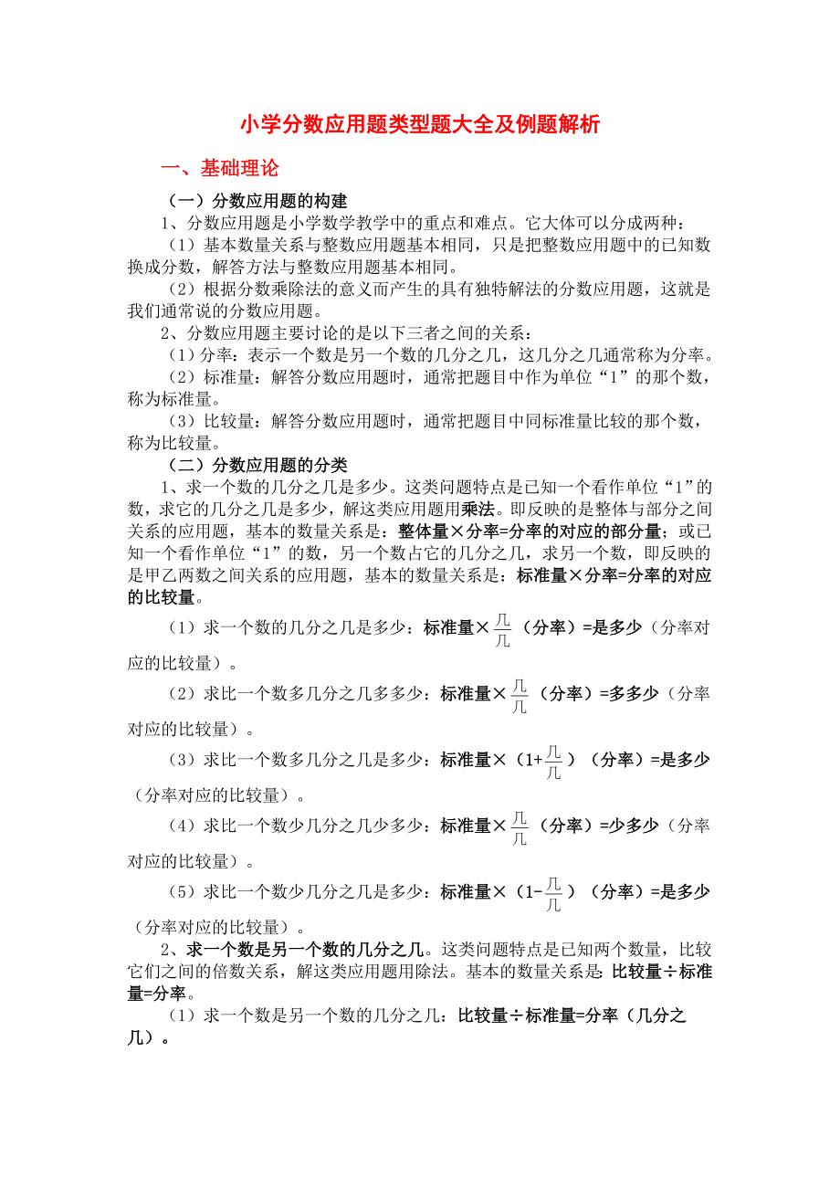 小学数学分数应用题类型题大全及例题解析_第1页