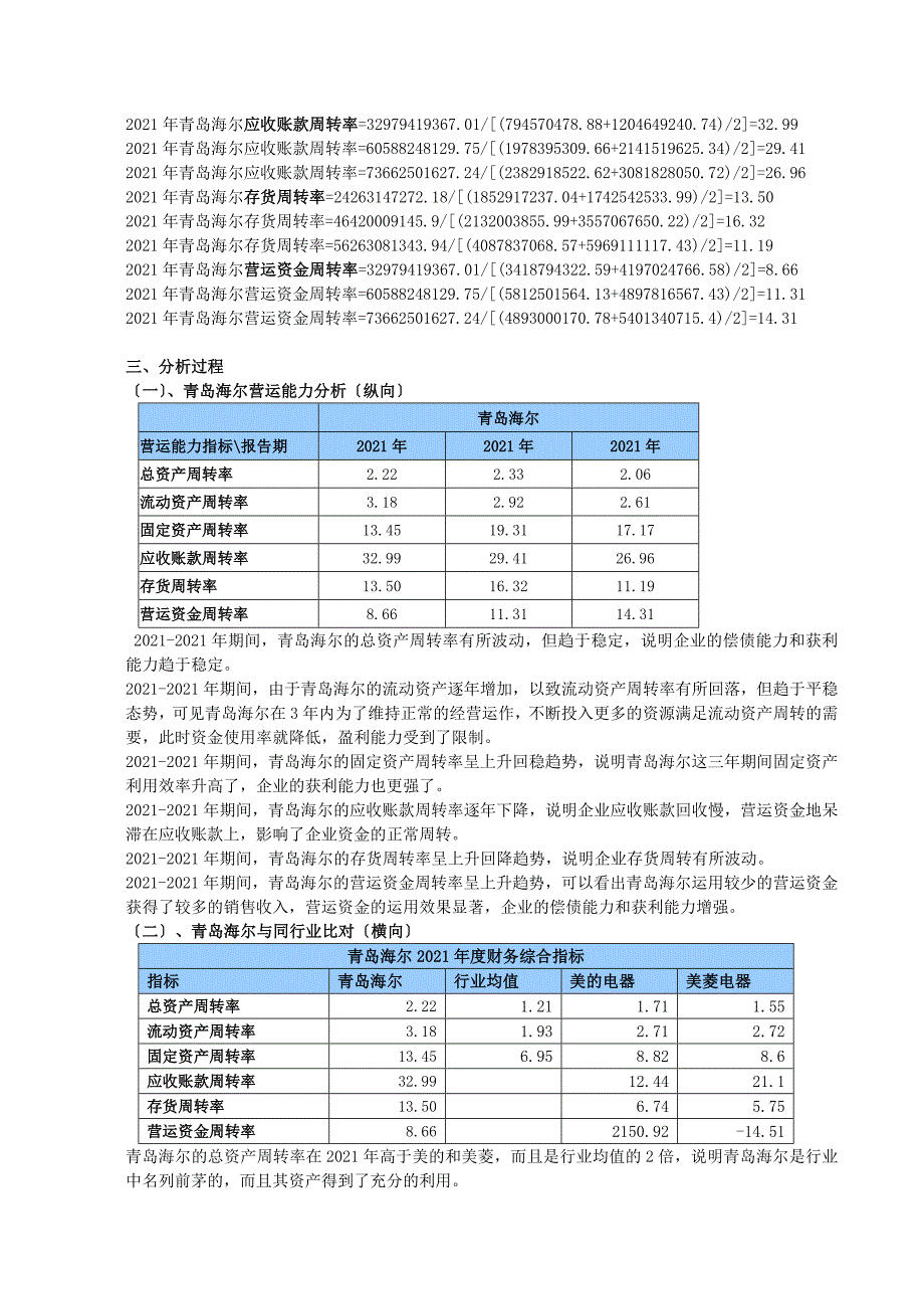 财务报表分析形成性考核作业二营运能力分析-青岛海尔(电大本科)_第2页