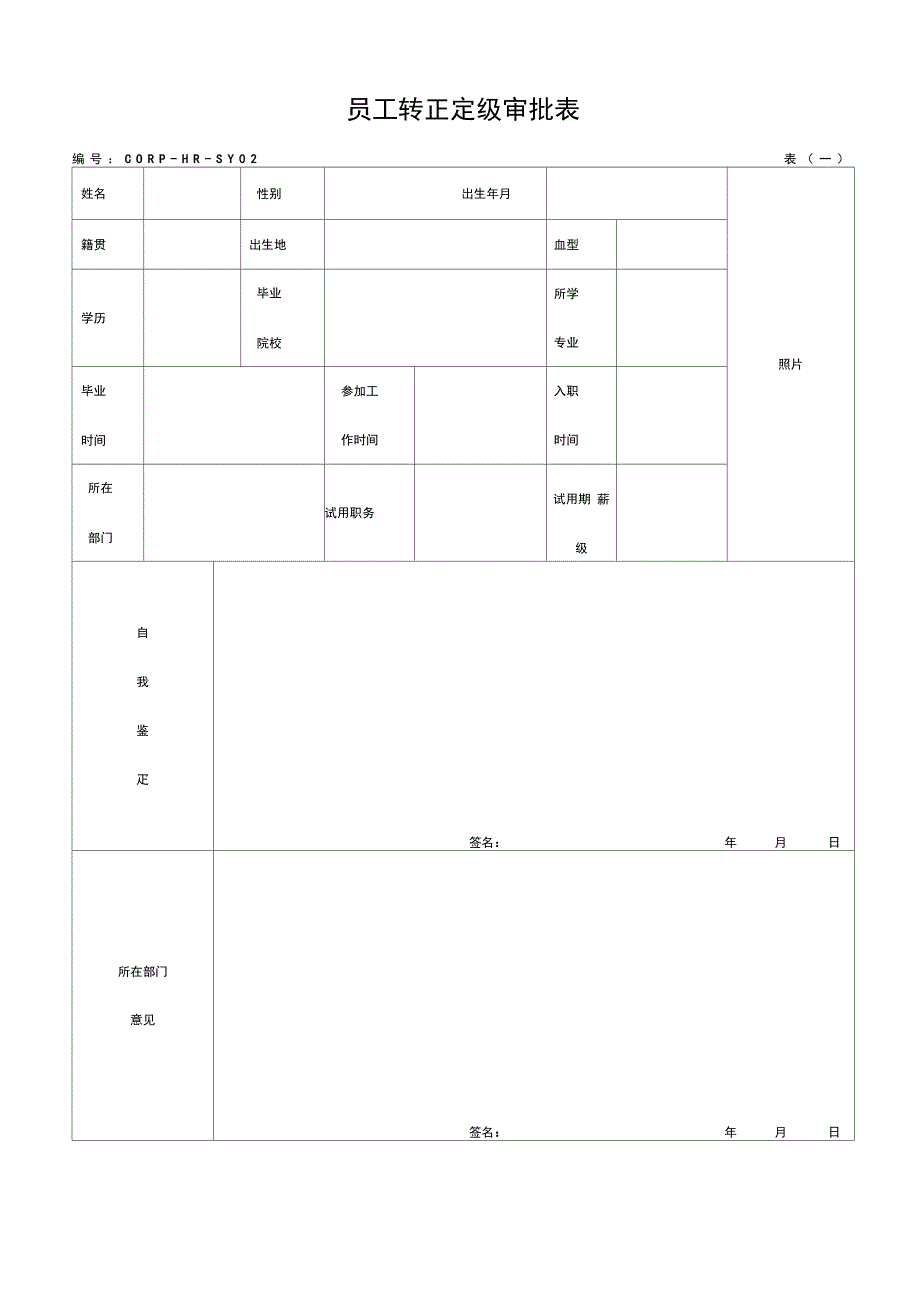 石油集团员工转正定级审批表_第1页