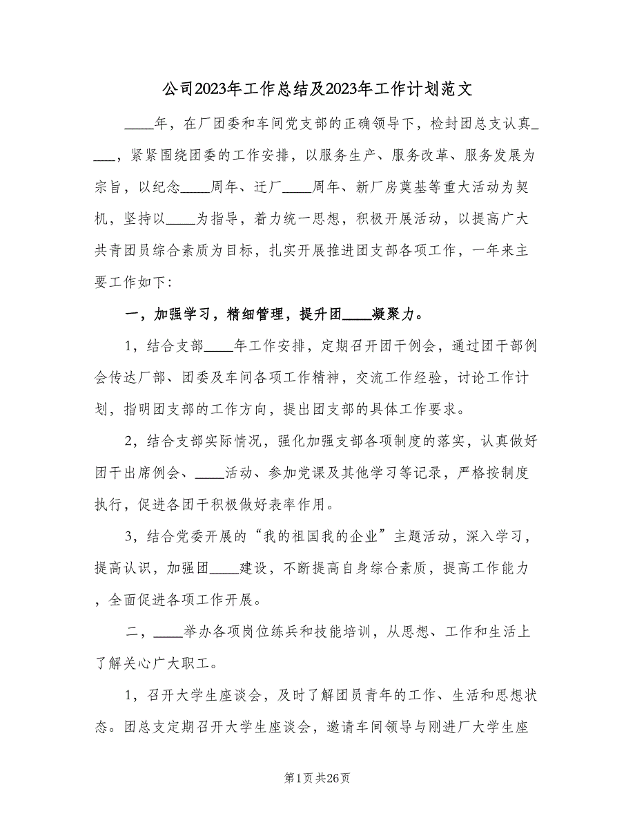 公司2023年工作总结及2023年工作计划范文（6篇）.doc_第1页