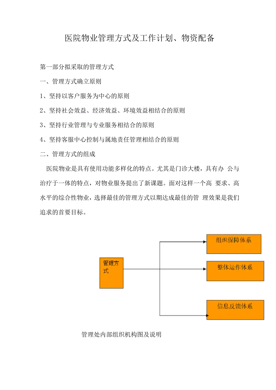 医院物业管理方式及工作计划、物资配备.docx_第1页