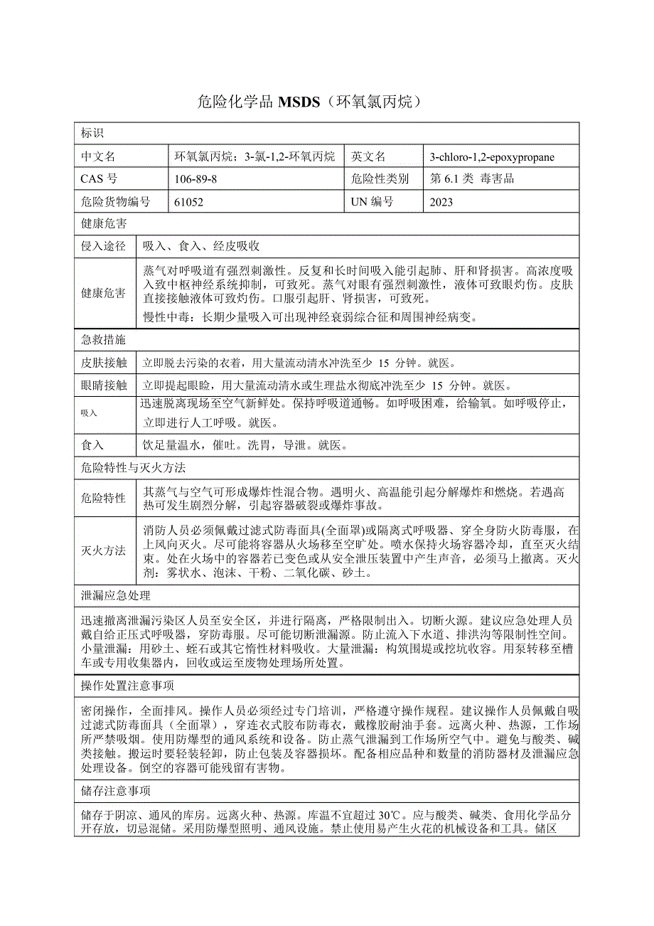 危险化学品MSDS(环氧氯丙烷)_第1页