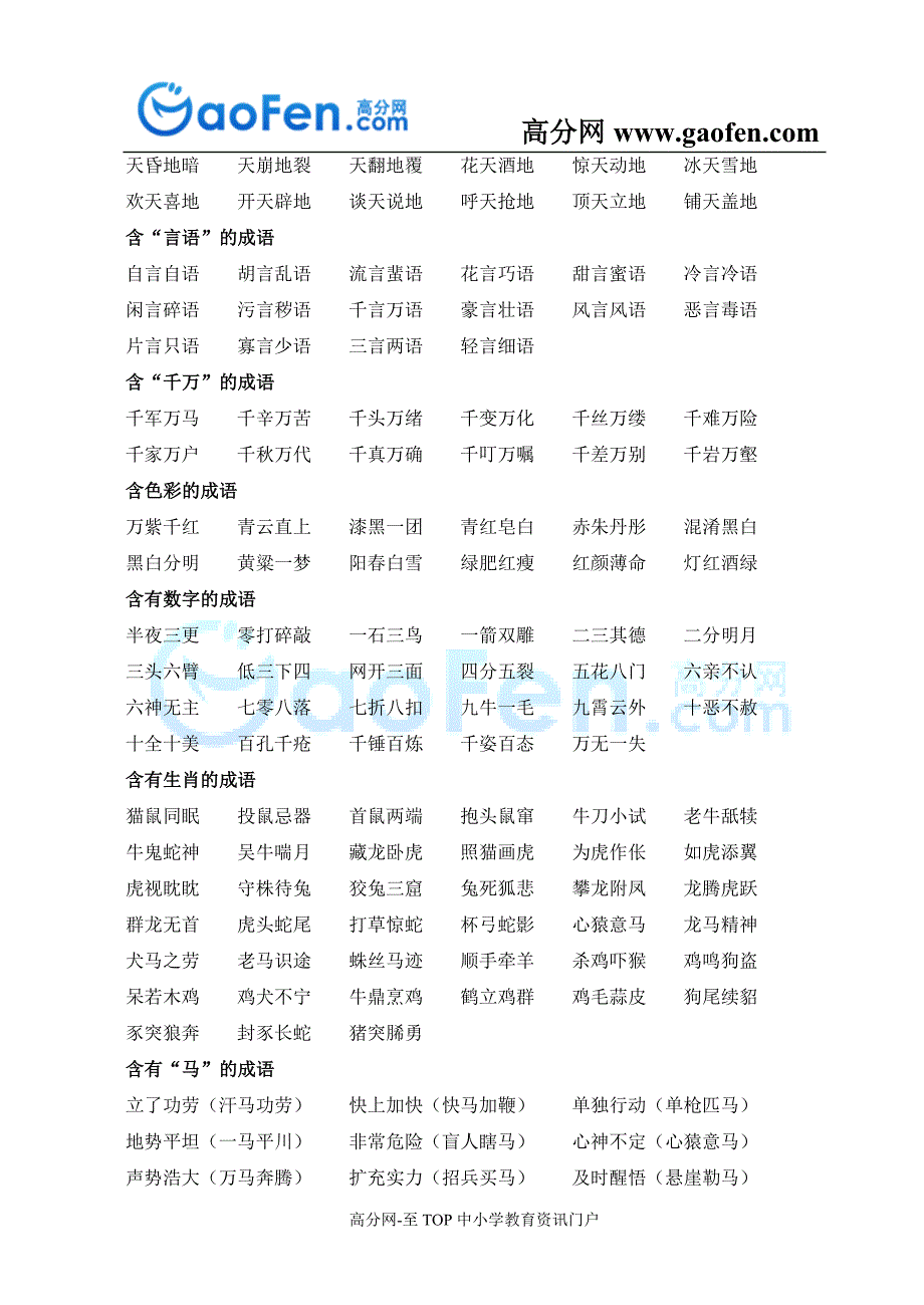 小学四年级成语归类_第2页