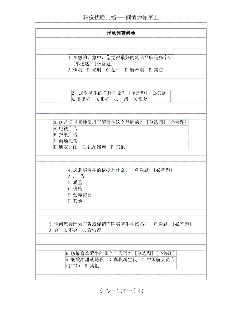 蒙牛企业形象调查问卷_第1页