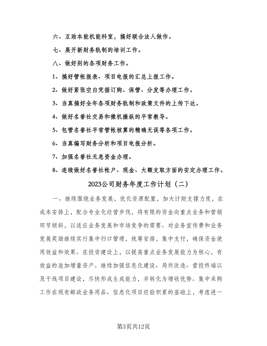 2023公司财务年度工作计划（六篇）_第3页