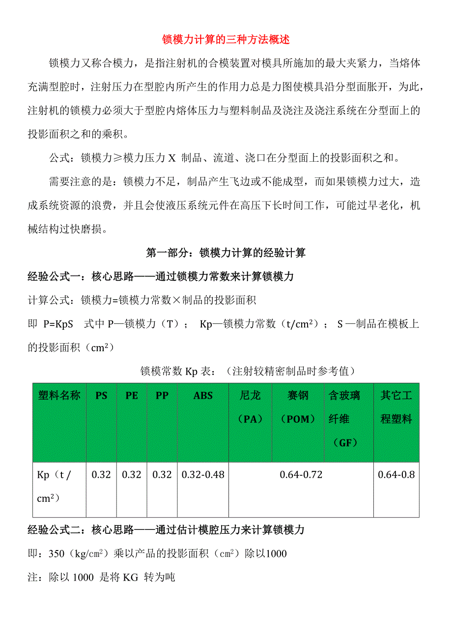 注塑机锁模力计算的三种方法概述.doc_第1页