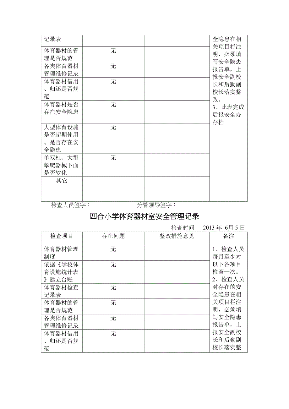 体育器材安全检查记录表(DOC 14页)_第2页