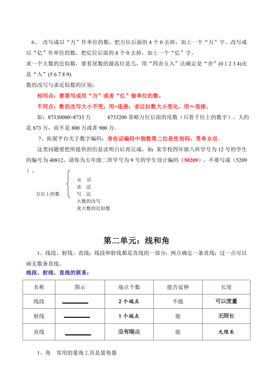 青岛版四年级上册数学期末复习材料_第2页