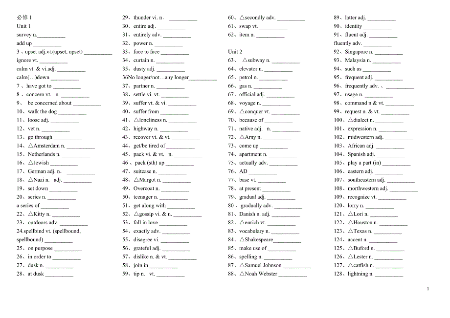 高中英语单词表人教版-英译中_第1页