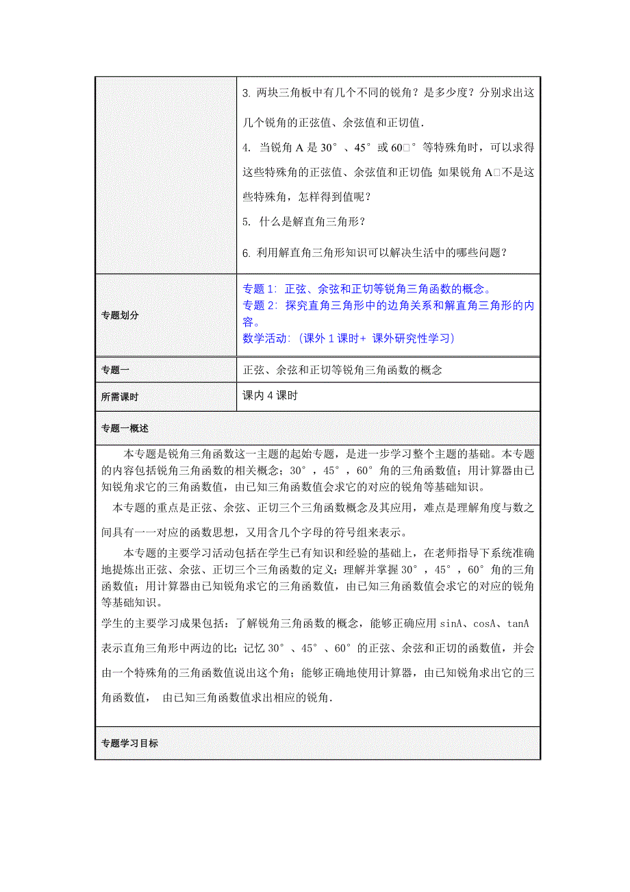 初中数学《锐角三角函数》单元教学设计以及思维导图_第3页