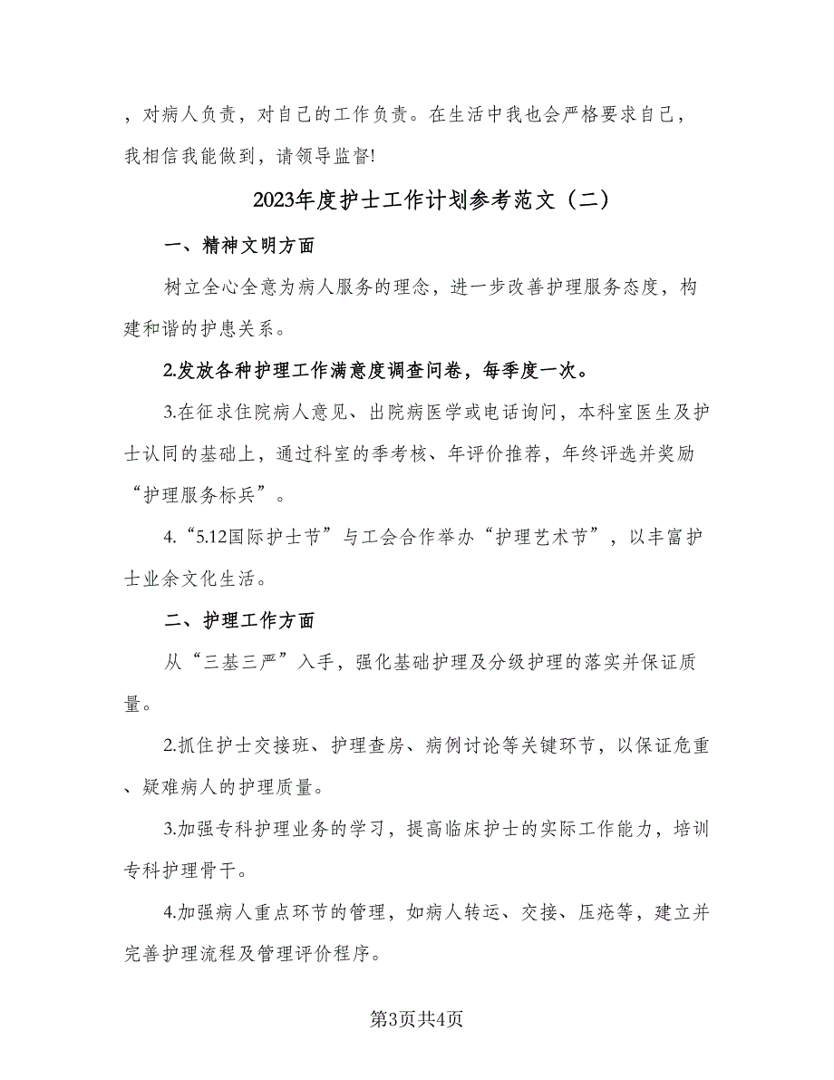 2023年度护士工作计划参考范文（二篇）_第3页