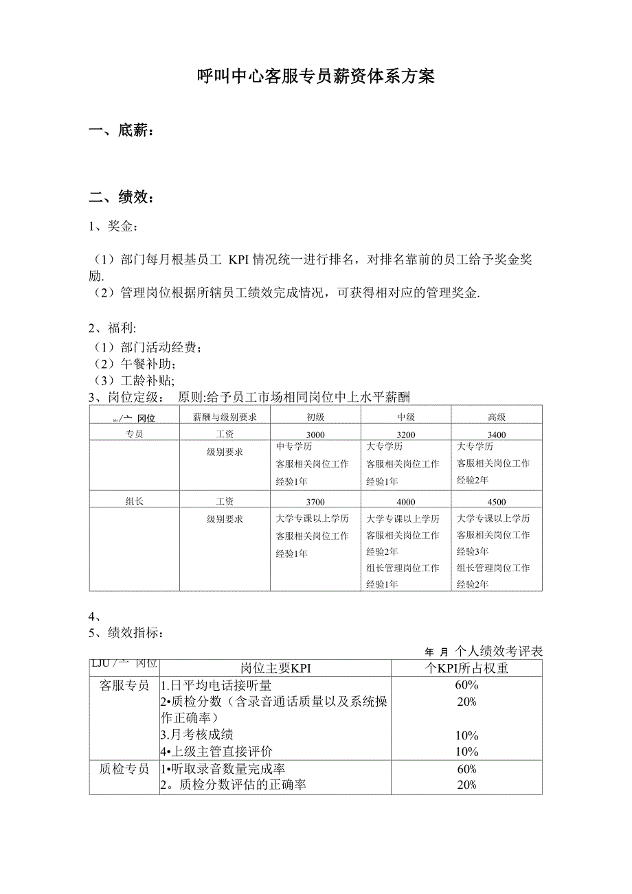 客服专员薪资体系方案_第1页