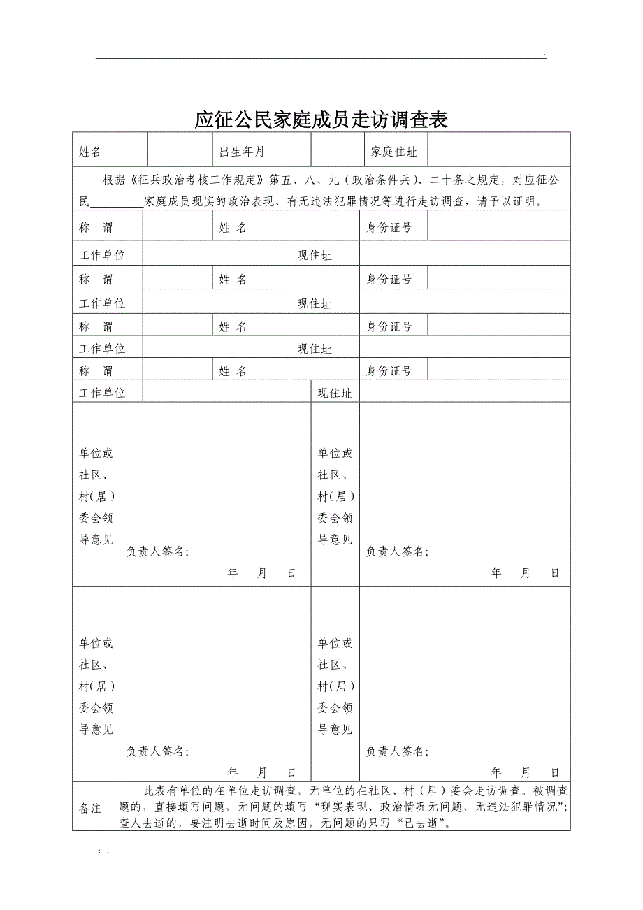 应征公民家庭成员走访调查表_第1页