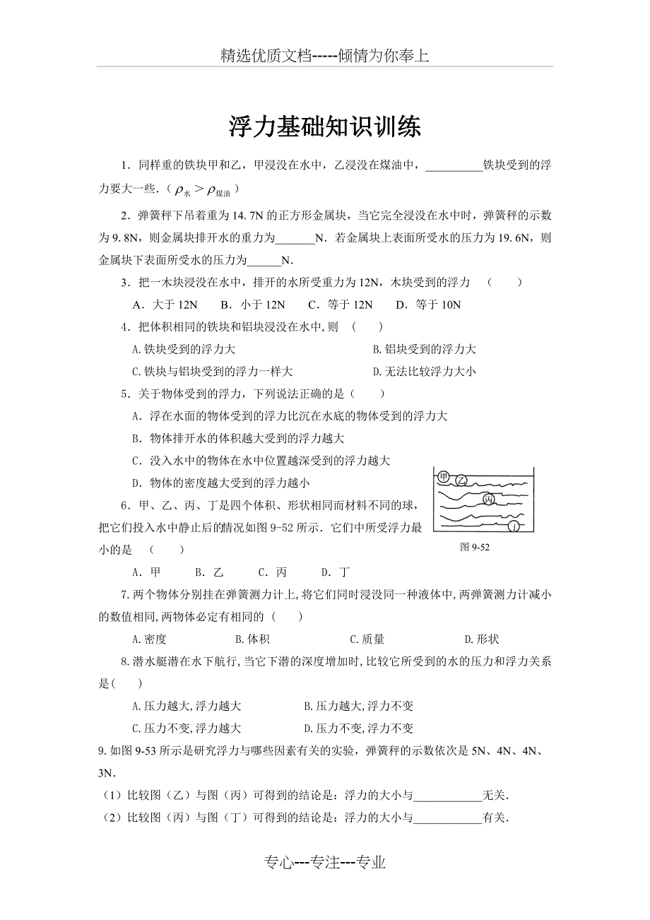 浮力经典习题及答案(整理版)(共6页)_第1页