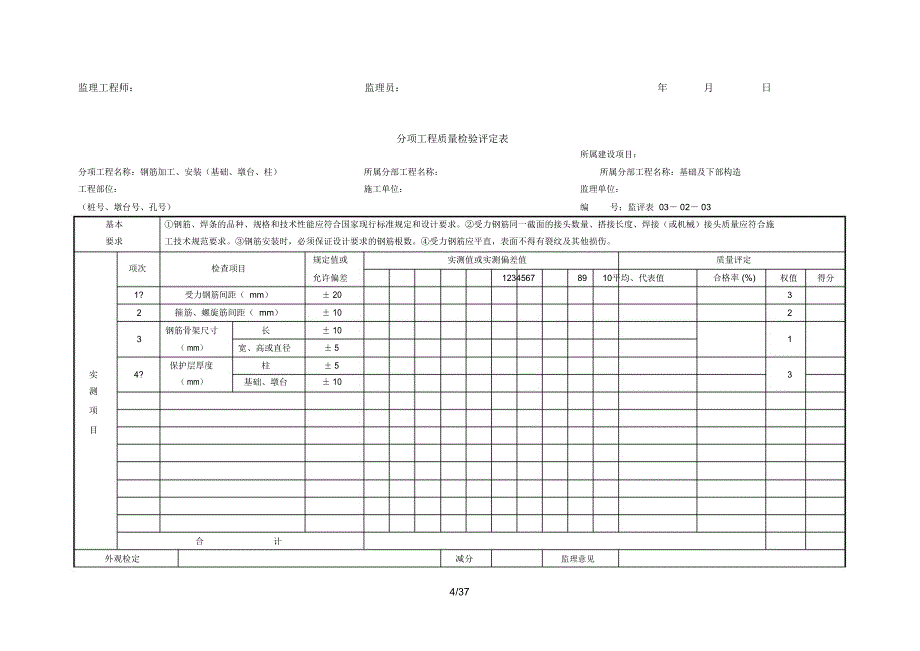 公路桥梁分项工程质量检验评定表_第4页