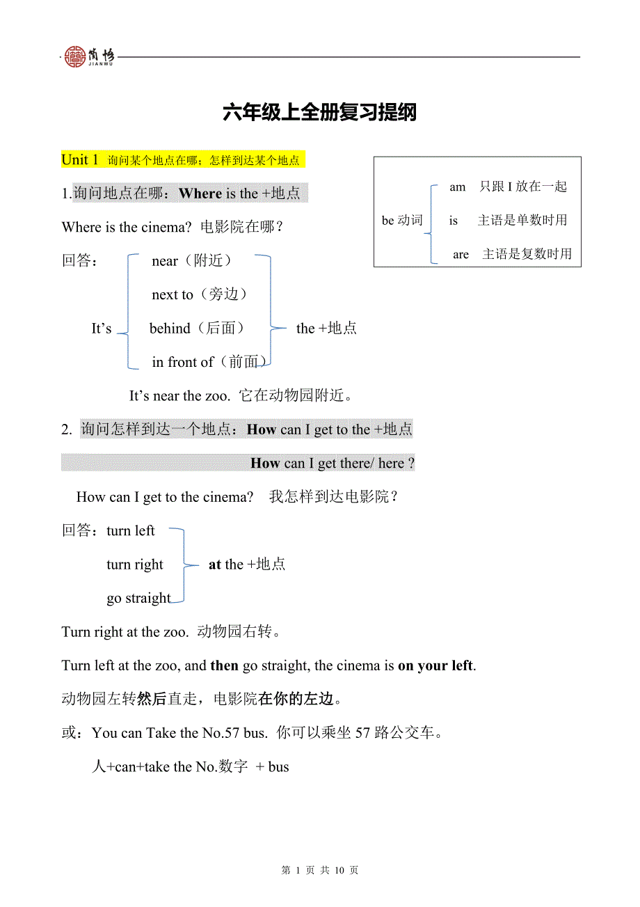 人教版六年级英语上册知识点汇总总结提纲.doc_第1页