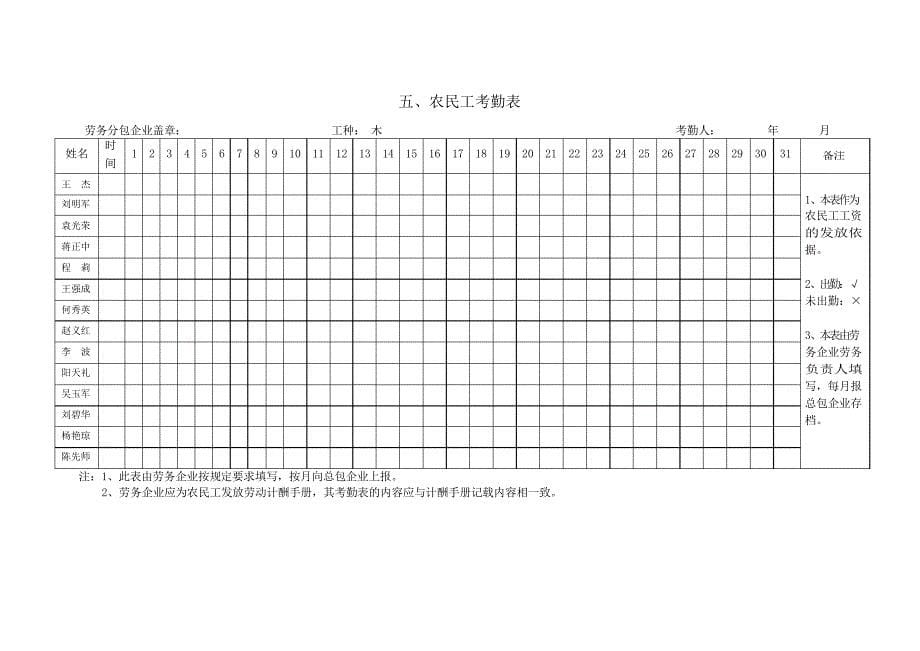 农民工考勤表_第5页