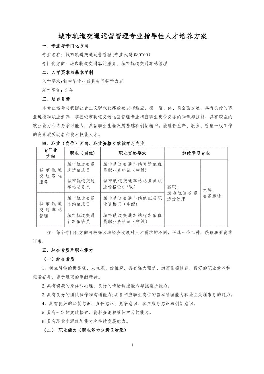 城市轨道交通运营管理专业.doc_第1页