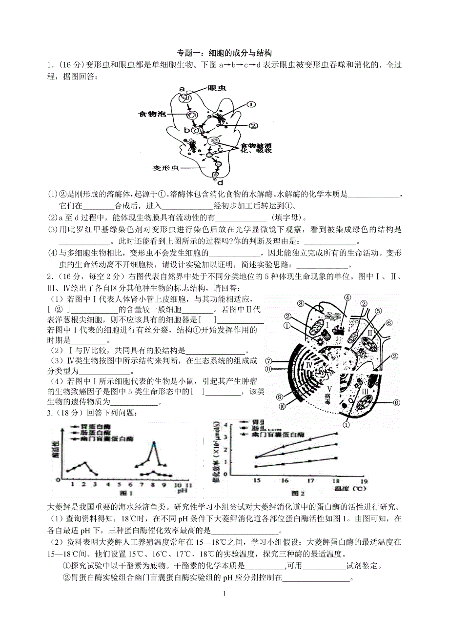 专题一：细胞的成分与结构_第1页