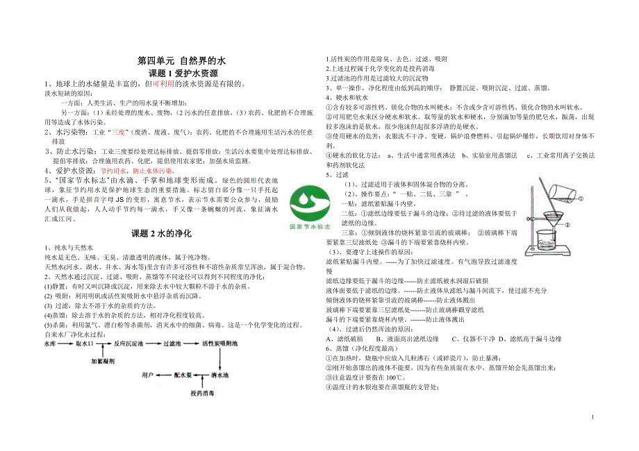 初中化学第四单元自然界的水知识点.doc_第1页