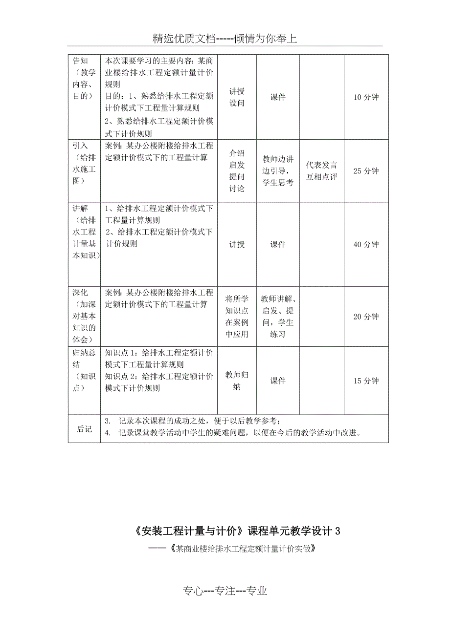 2019年《安装工程计量与计价》课程单元教学设计_第4页