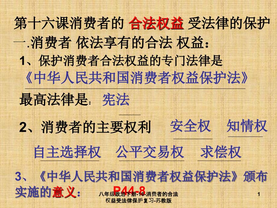 八年级政治下册16消费者的合法权益受法律保护复习苏教版课件_第1页