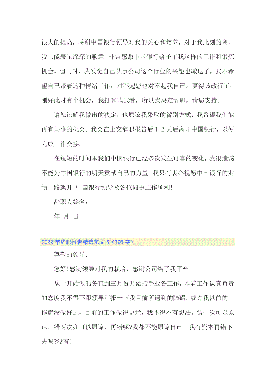 （模板）2022年辞职报告精选范文_第4页