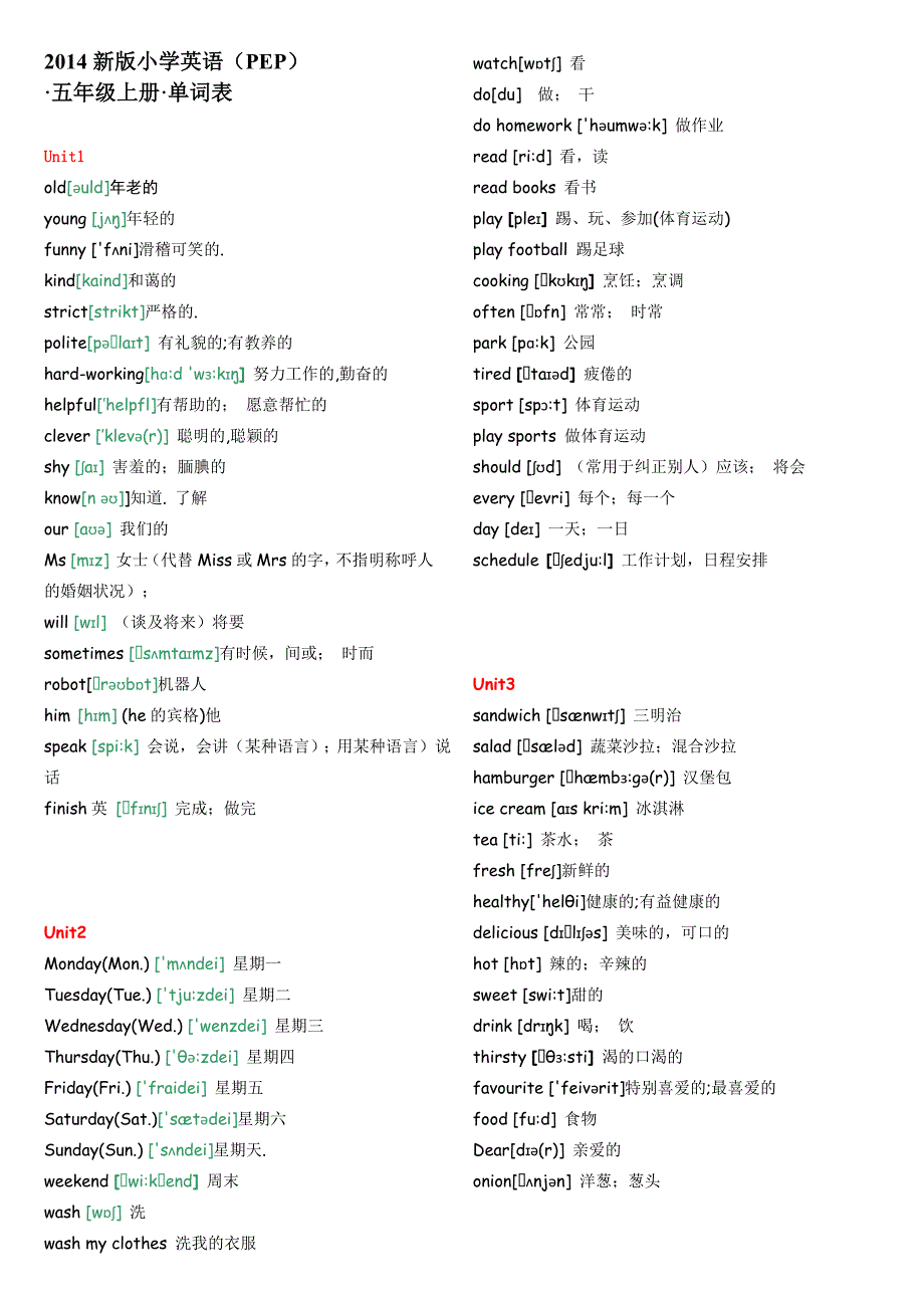 (完整版)新版小学英语PEP五年级上册单词表.doc_第1页