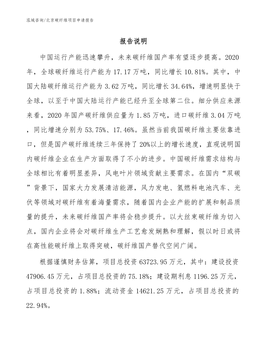 北京碳纤维项目申请报告