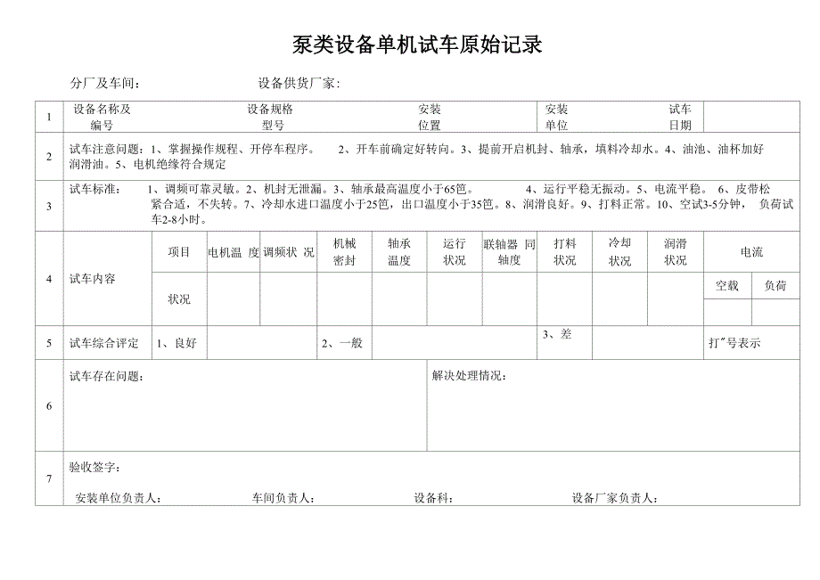 单机试车原始记录表_第1页