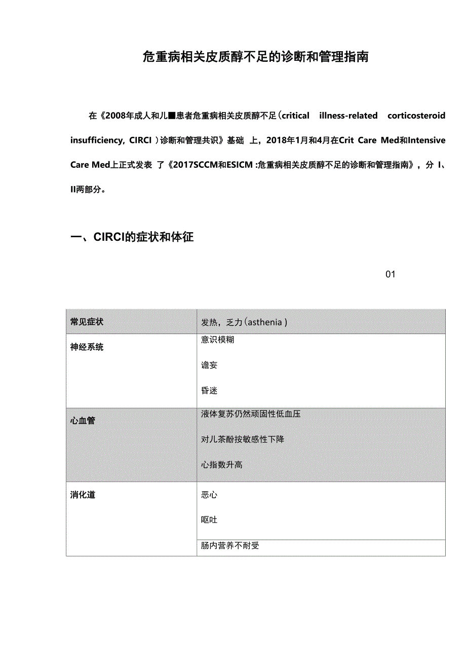 危重病相关皮质醇不足的诊断和管理指南_第1页