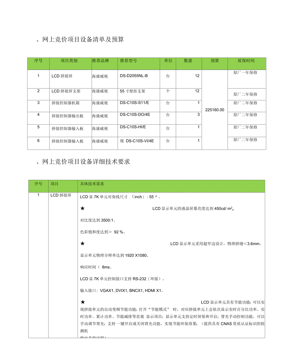 网上竞价项目设备清单及预算_第1页
