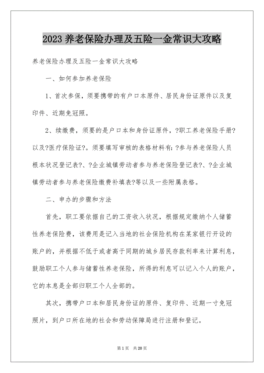 2023年养老保险办理及五险一金常识大攻略.docx_第1页