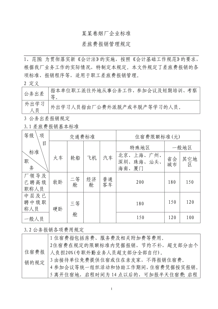 卷烟厂差旅费报销管理规定(ISO)_第1页