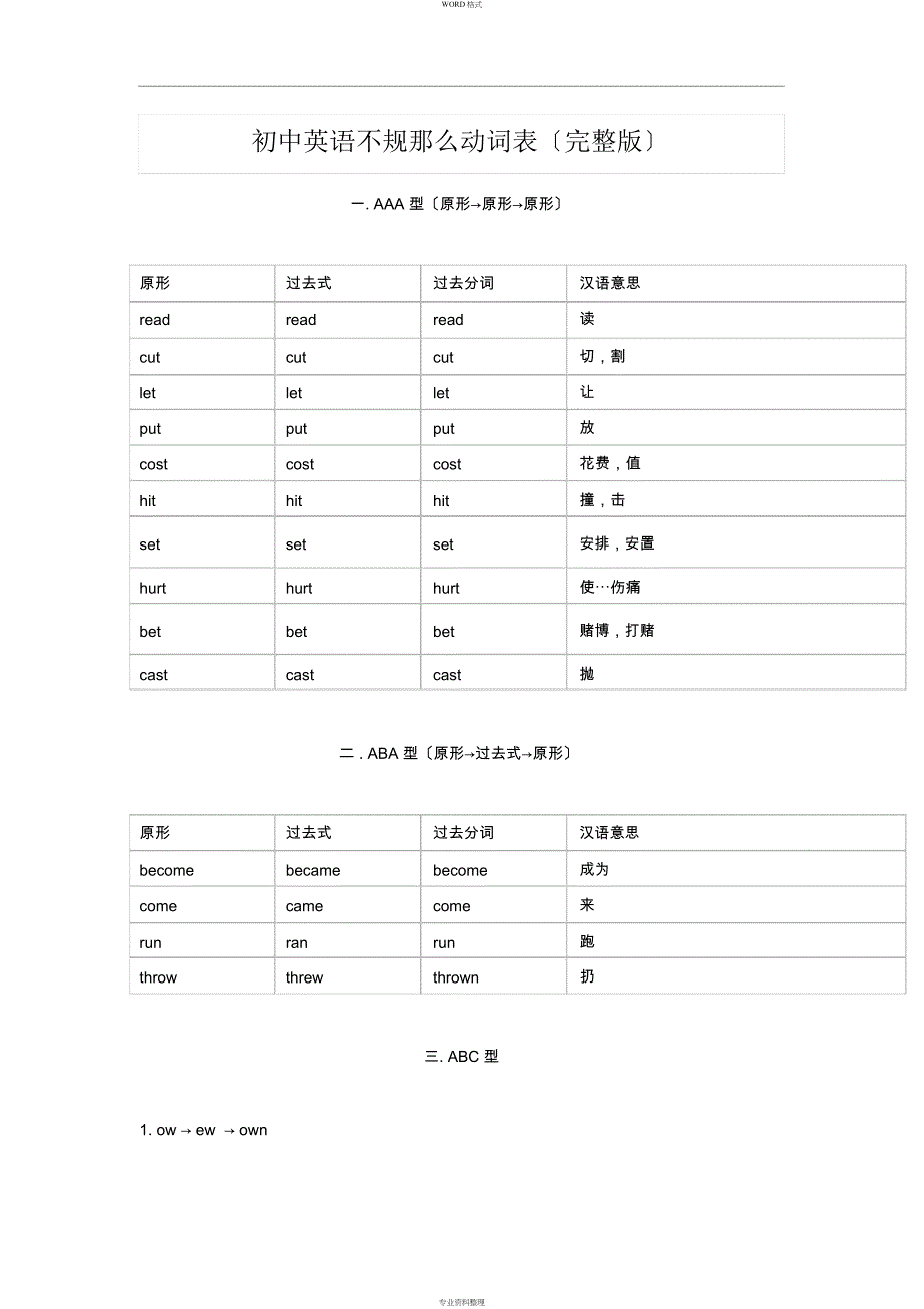 初中英语不规则动词表(完整版)_第1页