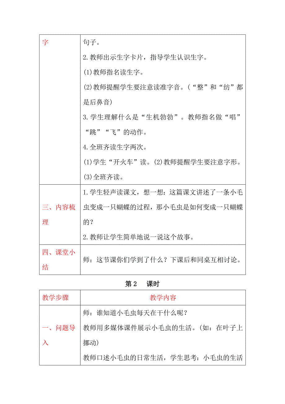 (部编版)二年级下册小毛虫优秀教学设计_第2页