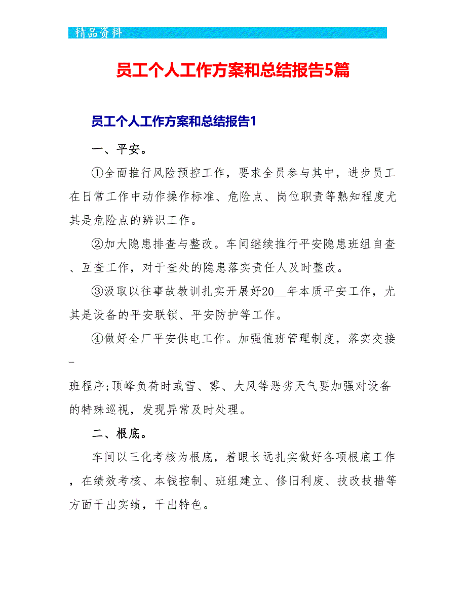 员工个人工作计划和总结报告5篇_第1页