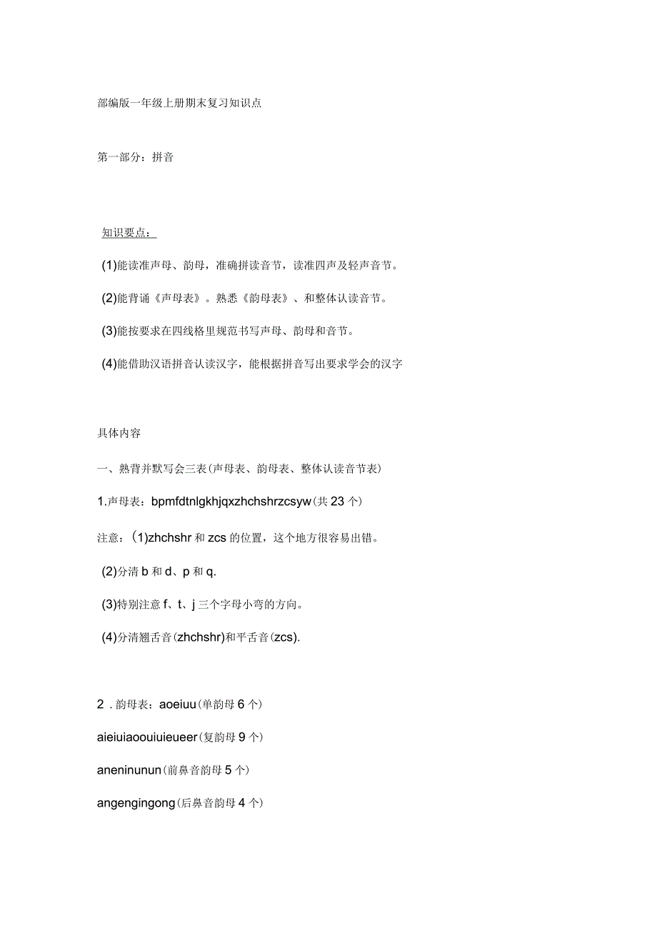 部编版一年级语文上册期末复习知识点汇总_第1页
