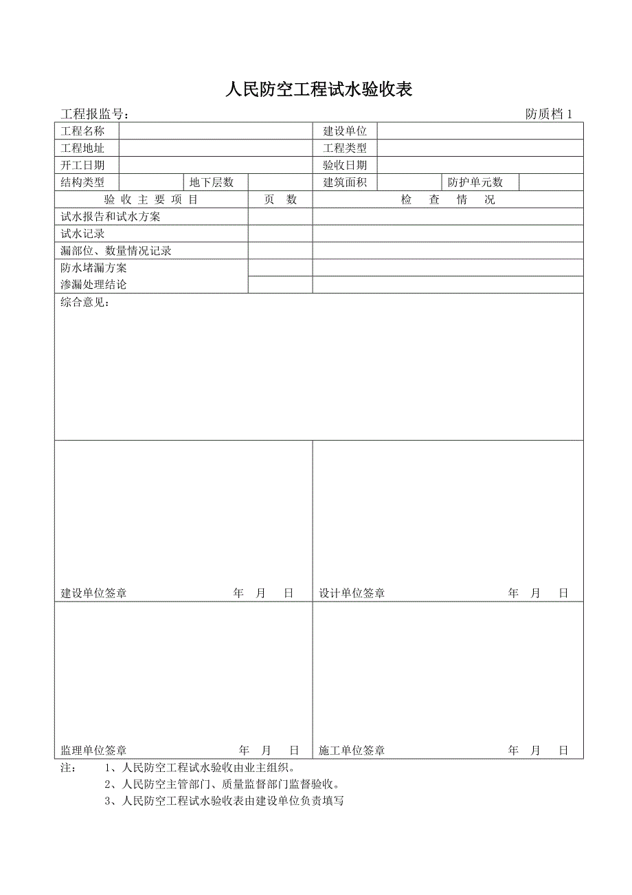 防质档1：人民防空工程试水验收表.doc_第1页