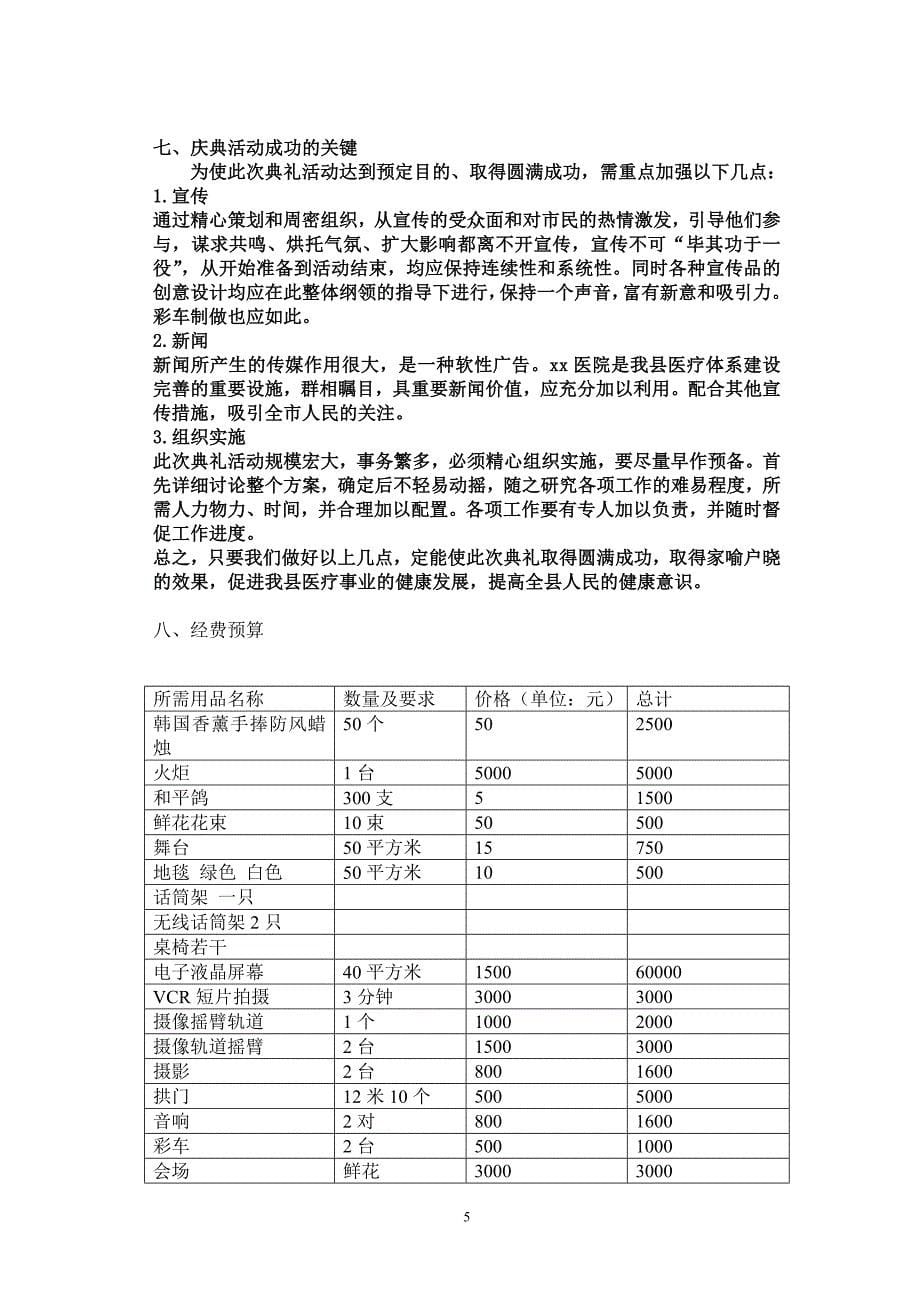 xx医院开业庆典策划方案_第5页