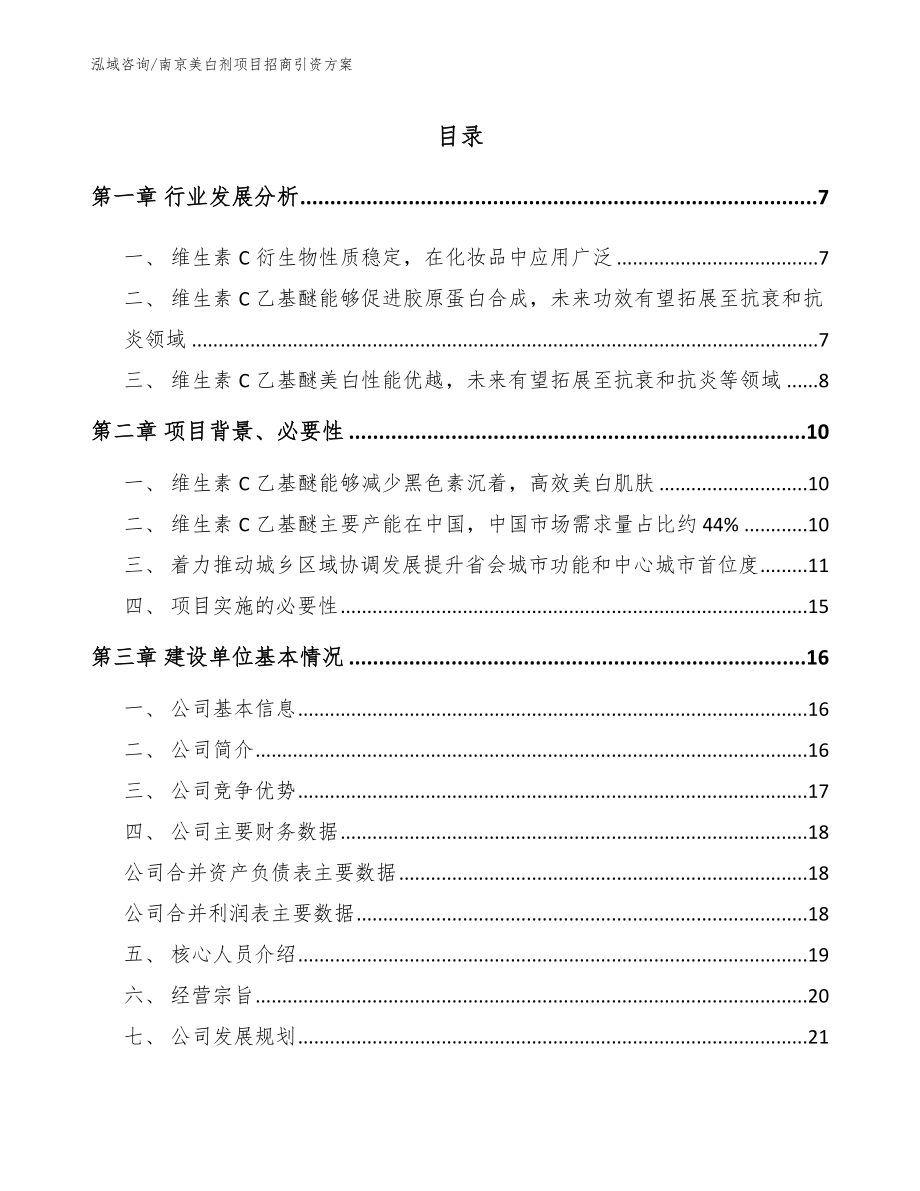 南京美白剂项目招商引资方案_模板_第1页