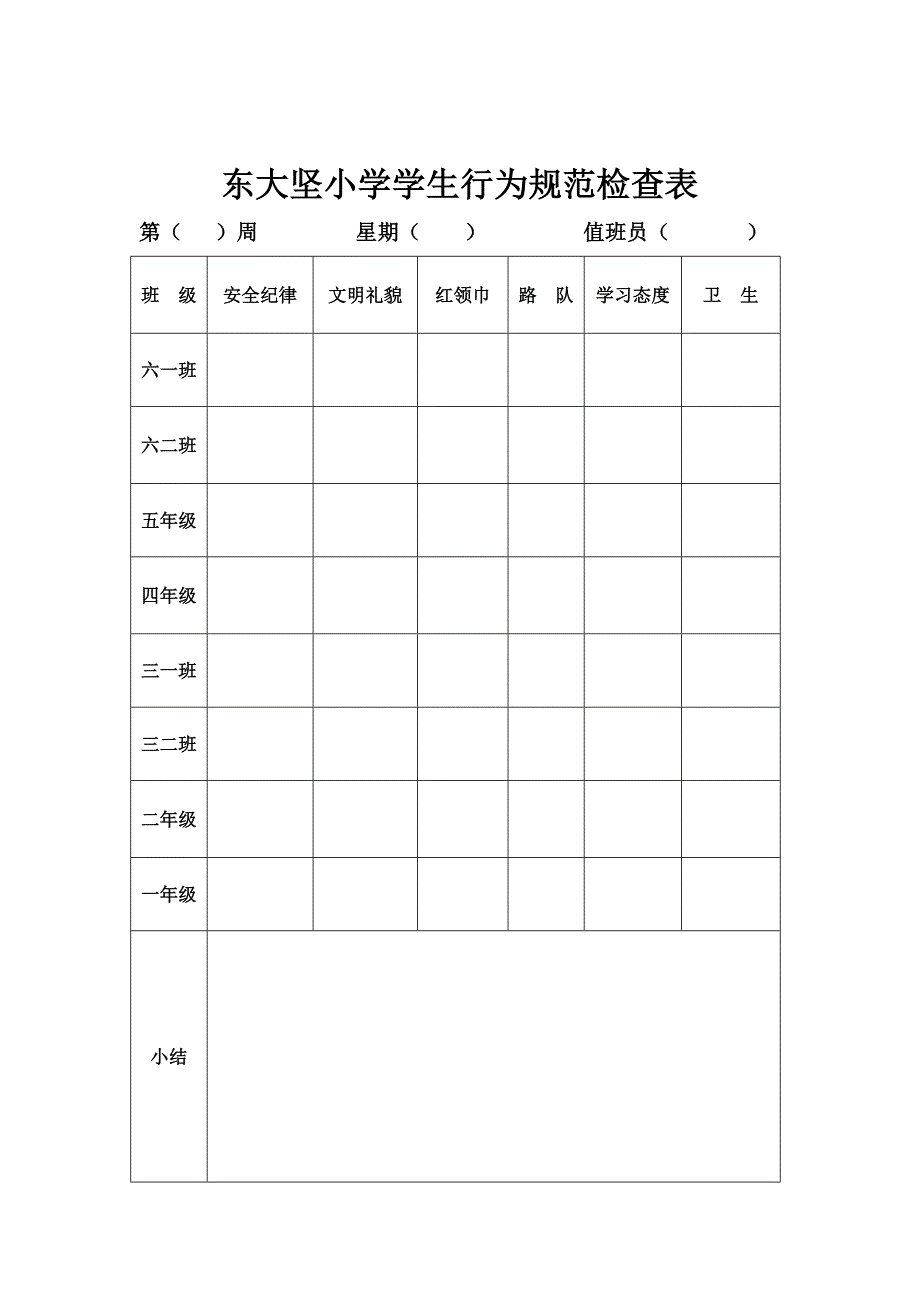 学生行为规范检查表_第1页