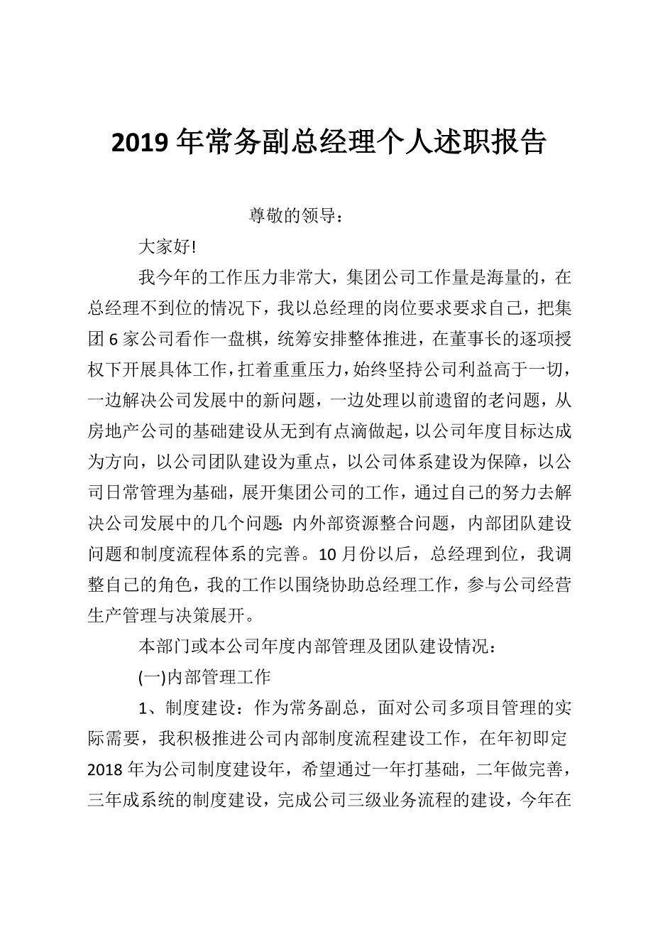 2019年常务副总经理个人述职报告.doc_第1页