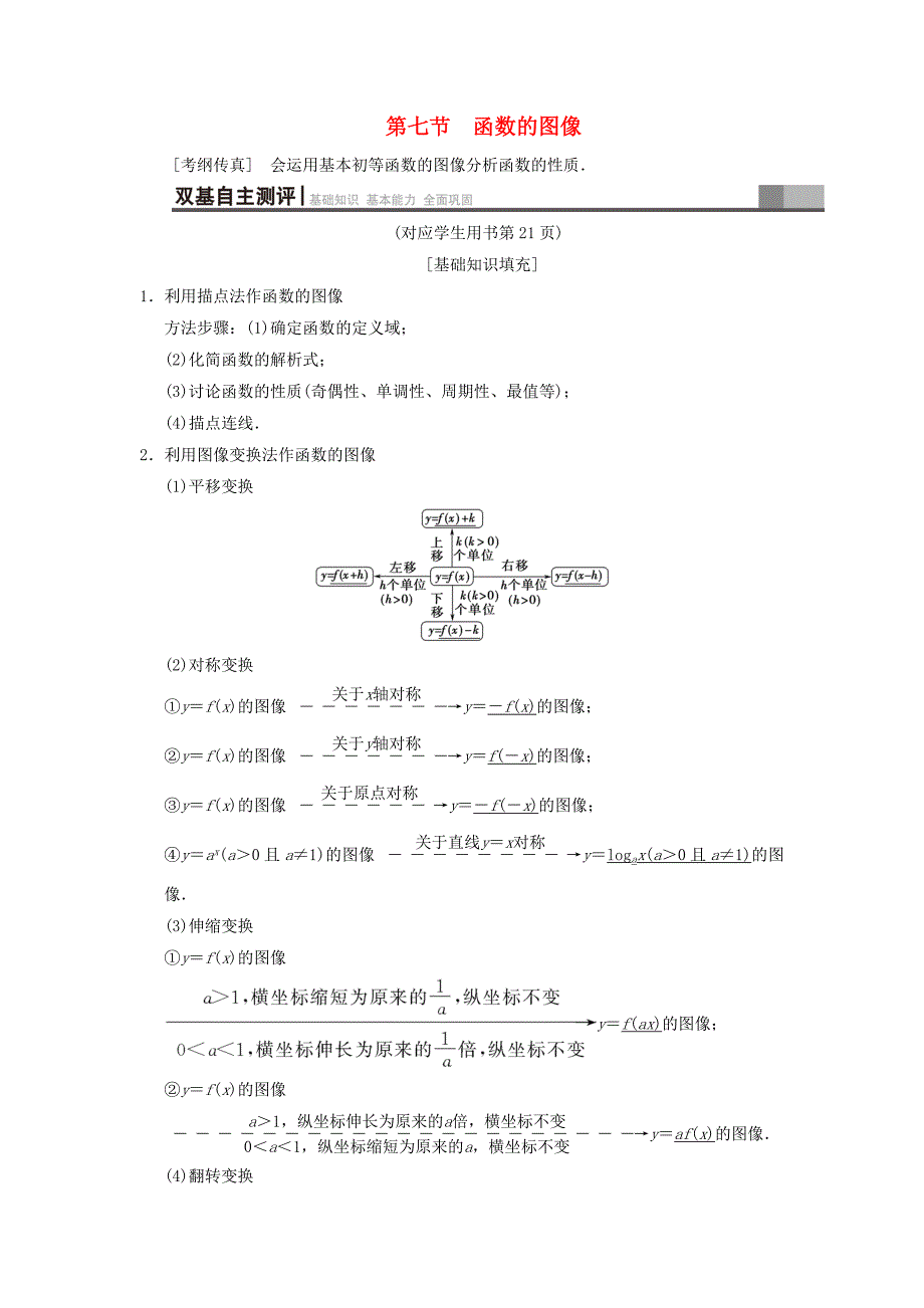 高考数学一轮复习学案训练课件北师大版文科： 第2章 函数、导数及其应用 第7节 函数的图像学案 文 北师大版_第1页