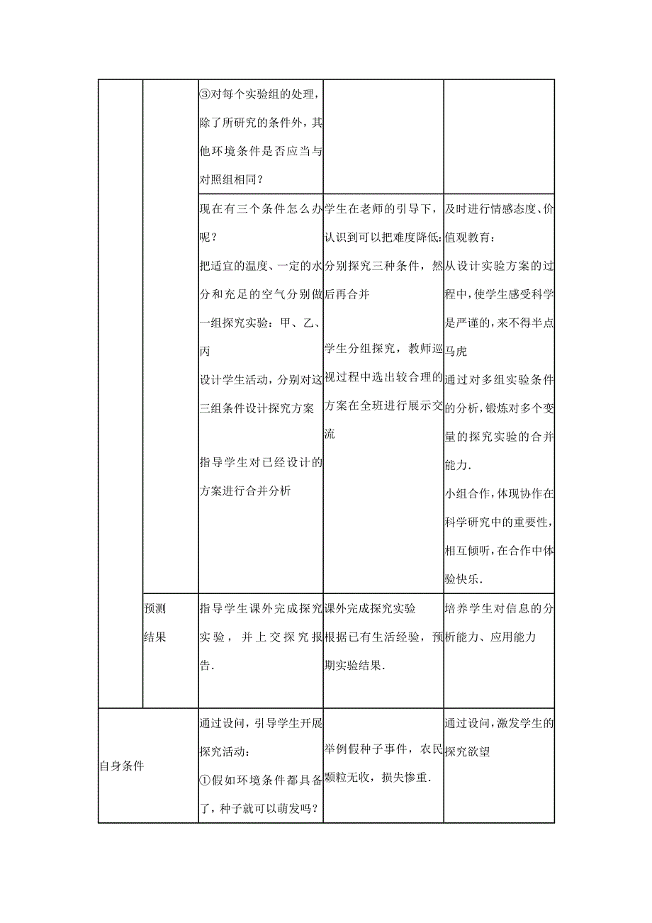 八年级生物上册第三单元植物的生活第一章种子的萌发和芽的发育3.1.2种子萌发的条件教案新版冀教版教案_第3页