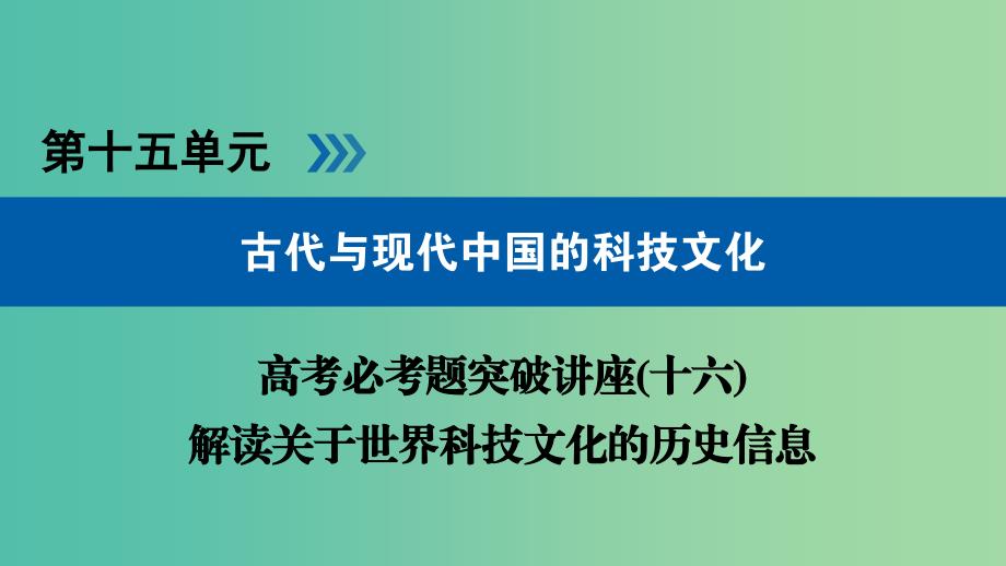 全国通用版2019版高考历史大一轮复习第十五单元古代与现代中国的科技文化高考必考题突破讲座16解读关于世界科技文化的历史信息课件.ppt_第1页