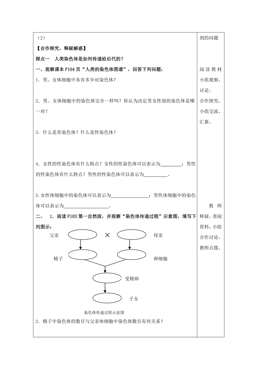 八年级生物上册 第四单元 物种的延续 第四章 生物的遗传与变异 第三节 人类染色体与性别决定教学设计（新版）济南版_第2页