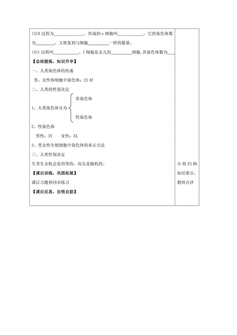 八年级生物上册 第四单元 物种的延续 第四章 生物的遗传与变异 第三节 人类染色体与性别决定教学设计（新版）济南版_第5页